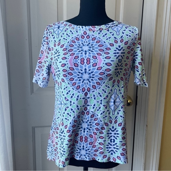 𝅺talbots Stretch Weekend T Shirt Short Sleeve Printed Petite Large - Picture 1 of 5